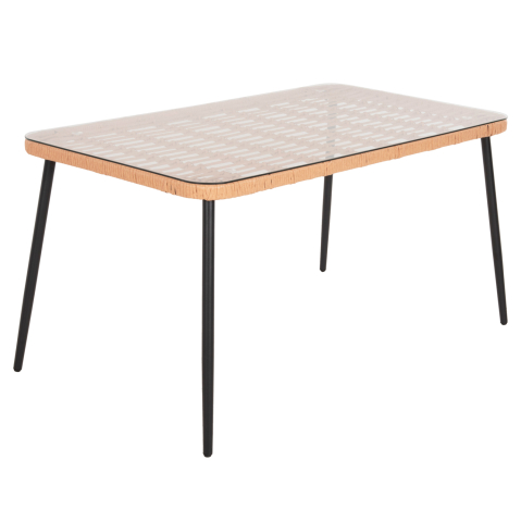 Mese - DINING TABLE RECTANGULAR ALLEGRA HM5537.11 BLACK METAL-P.E. RATTAN IN NATURAL 139,5x79,5x73Hcm.