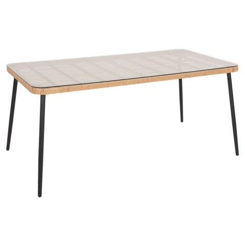 Mese - DINING TABLE RECTANGULAR ALLEGRA HM5538.11 BLACK METAL-P.E. RATTAN IN NATURAL 159,5x89,5x72Hcm.