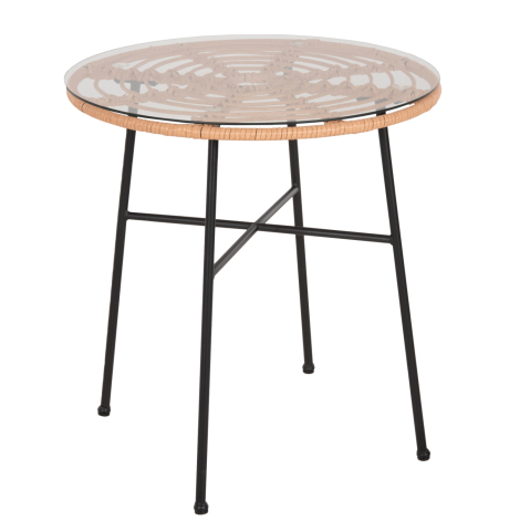 Mese - DINING TABLE ROUND ALLEGRA HM5535.11 BLACK METAL-P.E. RATTAN IN NATURAL Φ70x74Hcm.