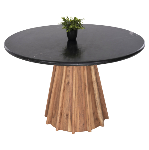 Mese - DINING TABLE ROUND DRAXX HM9687 SOLID ACACIA WOOD-BLACK MARBLE TOP Φ120x76Hcm.