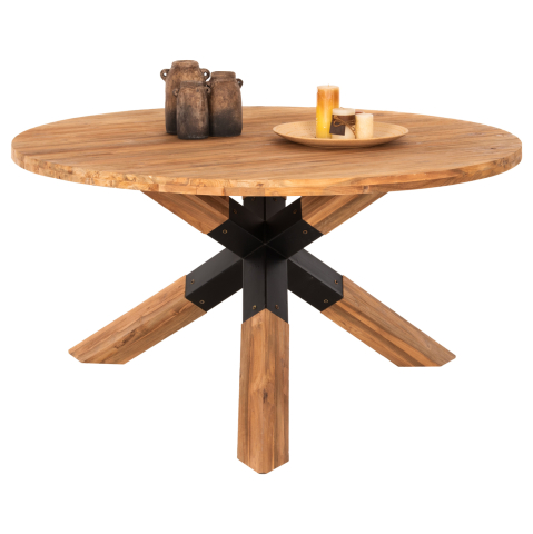 Mese - DINING TABLE ROUND KATTE HM9559 RECYCLED TEAK WOOD-LEGS WITH METAL Φ150x78Hcm.