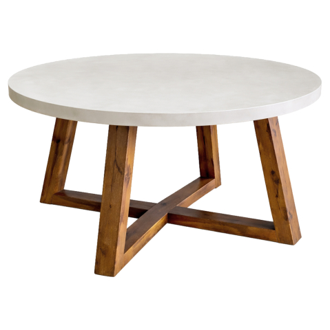 Mese - DINING TABLE ROUND MAEVE HM6574.02 BEIGE FIBER CEMENT--ACACIA WOOD Φ130x74Hcm.