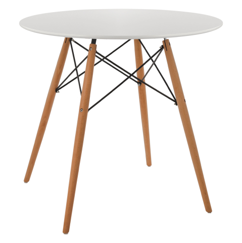 Mese - DINING TABLE ROUND MINIMAL HM0059.01 MDF IN WHITE COLOR-BEECH WOOD LEGS IN NATURAL Φ80Χ72Hcm.