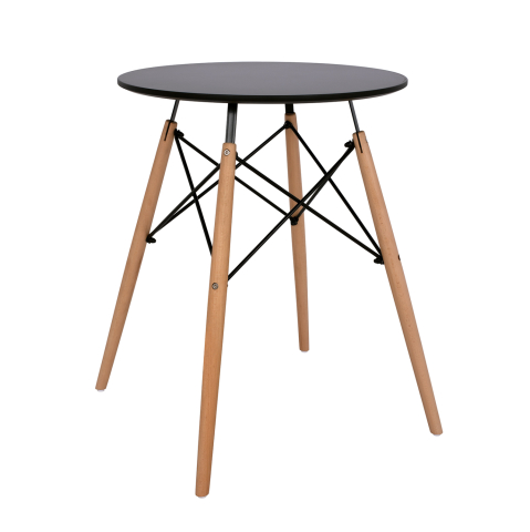 Mese - DINING TABLE ROUND MINIMAL HM0060.02 MDF IN BLACK COLOR-BEECH WOOD LEGS IN NATURAL COLOR Φ60Χ72Hcm.