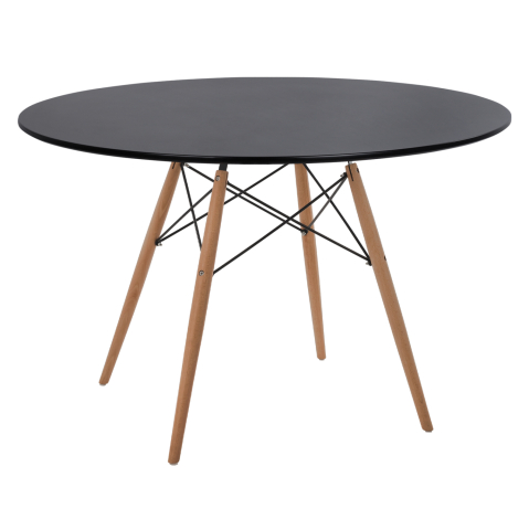 Mese - DINING TABLE ROUND MINIMAL HM8454.02 MDF IN BLACK COLOR-BEECH WOOD LEGS IN NATURAL Φ120Χ74Hcm.