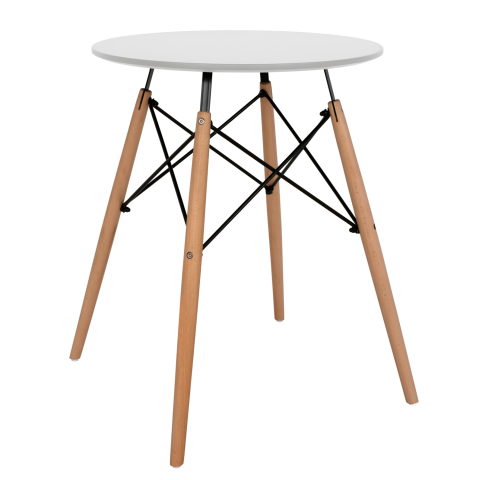 Mese - DINING TABLE ROUND MINMAL HM0060.01 MDF IN WHITE COLOR-BEECH WOOD LEGS IN NATURAL COLOR Φ60Χ72Hcm.