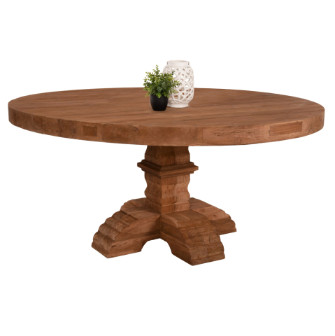Interior - DINING TABLE ROUND PROVENCE HM9642 RECYCLED TEAK WOOD CARVED LEG-8cm.TABLETOP Φ180x76Hcm.