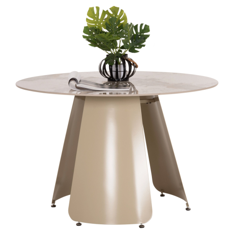 Mese - DINING TABLE ROUND SEDAR HM18326 CERAMIC TOP--CREAM WHITE METAL LEGS Φ120x78Hcm.