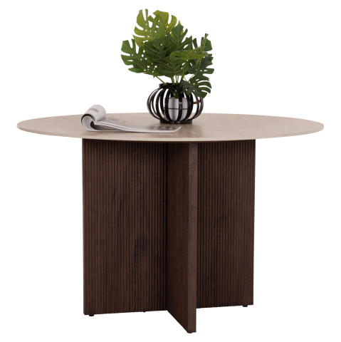 Mese - DINING TABLE ROUND SKY HM18331 CERAMIC TOP IN TRAVERTINE STONE LOOK Φ120x76Hcm.