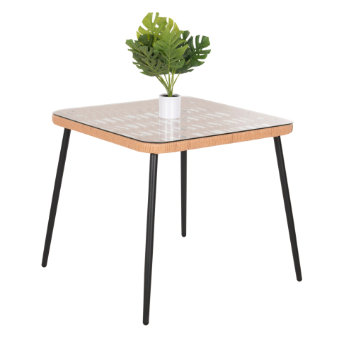 Mese - DINING TABLE SQUARE ALLEGRA HM5536.11 BLACK METAL-P.E. RATTAN IN NATURAL 79,5x79,5x72,5Hcm.