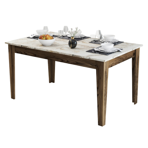 Mese - DINING TABLE STANDARD HM9507.03 MELAMINE WALNUT-WHITE MARBLE-LOOK WITH STORAGE SPACE 145x88x75Hcm.