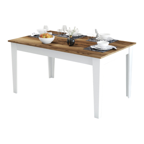 Mese - DINING TABLE STANDARD HM9507.07 MELAMINE WHITE-WALNUT WITH STORAGE SPACE 145x88x75Hcm.