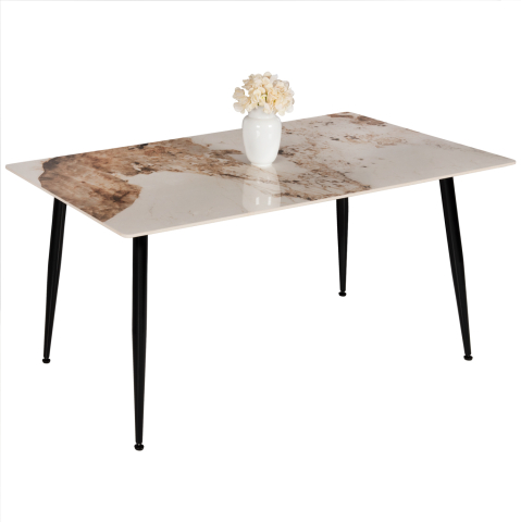 Interior - DINING TABLE TOM HM8588.03 SINTERED STONE-GLOSSY BROWN-WHITE MARBLE 160x90x76Hcm.