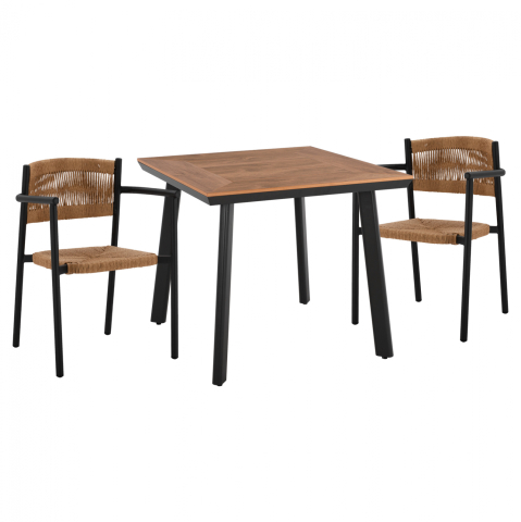 Seturi mese dining - DINNING SET 3PCS ALUMINUM TABLE 80X80 and ARMCHAIRS IN CHARCOAL FB9111444