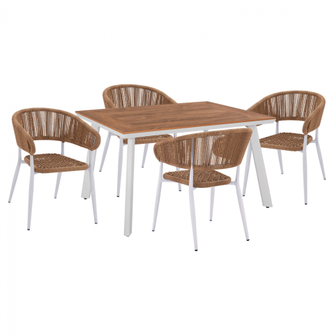 Seturi mese dining - DINNING SET 5PCS WITH POLYWOOD TABLE 120X80 and WHITE ARMCHAIR HM11428