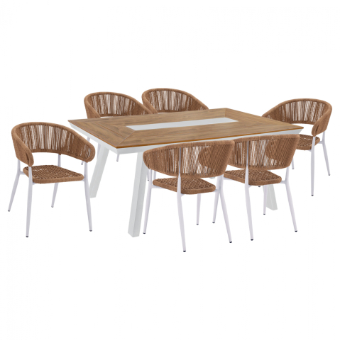 Seturi mese dining - DINNING SET 7PCS WITH POLYWOOD TABLE 200X94 and WHITE ARMCHAIRS HM11425