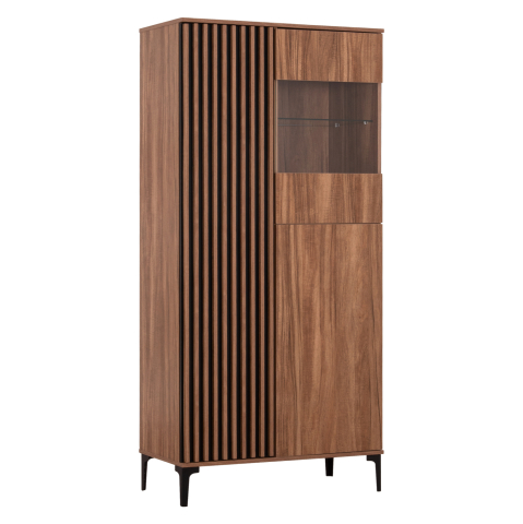 Vitrine - DISPLAY CABINET SERIES HARRY HM18011.01 MELAMINE IN NATURAL WOOD COLOR-BLACK 90x40x185Hcm.