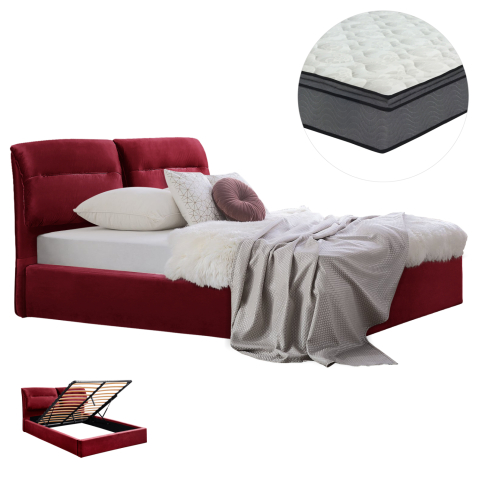 Interior - DOUBLE BED and MATTRESS KENDRA HM10720.06 BURGUNDY RED VELVET WITH STORAGE SPACE--FOR 160x200cm