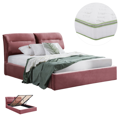 Interior - DOUBLE BED and MATTRESS KENDRA HM10830.02 DUSTY PINK VELVET WITH STORAGE SPACE--FOR 160x200cm