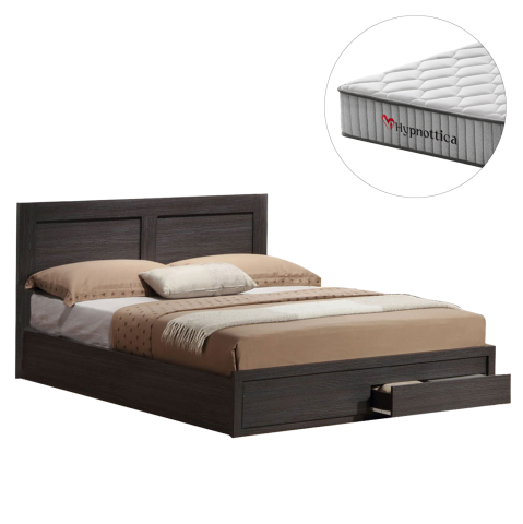 Interior - DOUBLE BED CAPRI WITH 2 DRAWERS and MATTRESS HM10759.01 MELAMINE ZEBRANO--FOR 140x200cm.