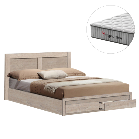 Interior - DOUBLE BED CAPRI WITH 2 DRAWERS and MATTRESS HM10759.02 MELAMINE SONAMA--FOR 140x200cm.