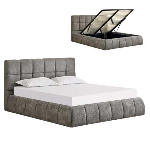 Interior - DOUBLE BED EDDY HM731.01 GREY BOUCLE and STORAGE SPACE--FOR MATTRESS 160x200cm.