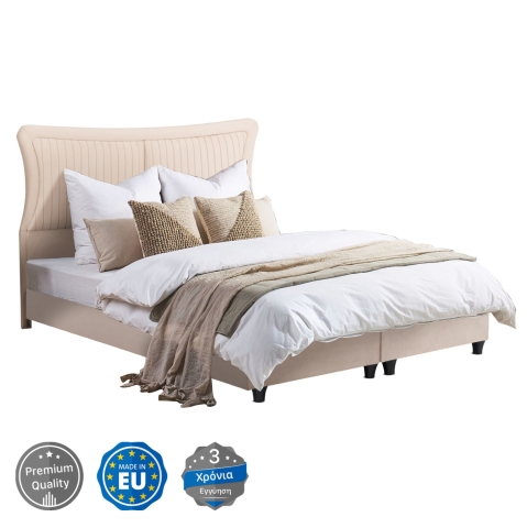 Paturi - DOUBLE BED NESTOR HM715 BEIGE VELVET FOR MATTRESS 160x200cm.