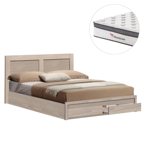Seturi mese dining - DOUBLE BED WITH 2 DRAWERS and MATTRESS CAPRI HM10747.02 MELAMINE SONAMA--FOR 140x200cm.