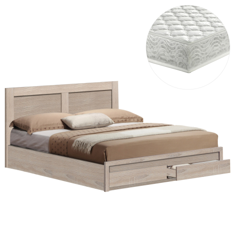 Seturi paturi cu saltele - DOUBLE BED WITH DRAWERS and MATTRESS CAPRI HM21169 MELAMINE IN SONAMA--FOR 150x200cm.