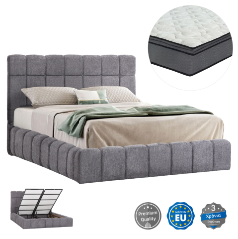 Seturi paturi cu saltele - DOUBLE BED WITH MATTRESS and STORAGE SPACE RAMON HM21168 GREY BOUCLE FABRIC--FOR 160x200cm.