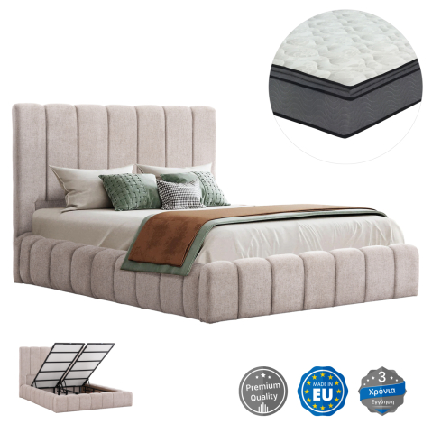 Seturi paturi cu saltele - DOUBLE BED WITH MATTRESS and STORAGE SPACE REMO HM21167 BEIGE BOUCLE FABRIC--FOR 160x200cm.
