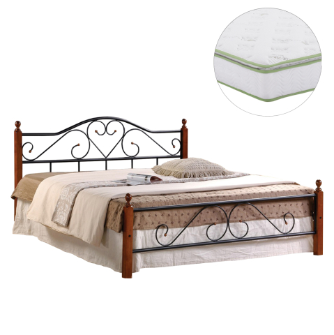 Seturi paturi cu saltele - DOUBLE BED WITH MATTRESS CANDY ΗΜ21327 METAL and WOOD IN DIRTY OAK--MATTRESS 150x200cm