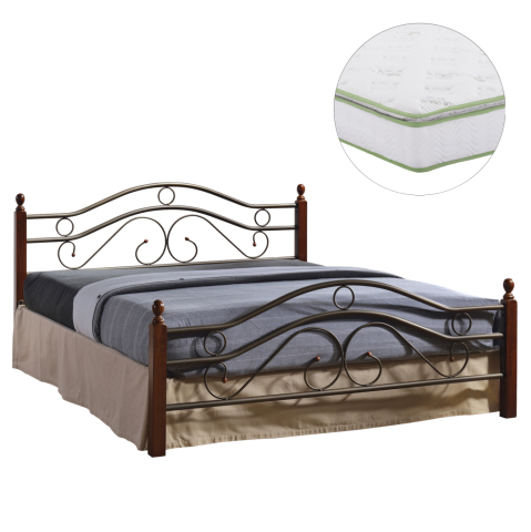 Seturi paturi cu saltele - DOUBLE BED WITH MATTRESS CELINA HM21328 METAL and WOOD IN DIRTY OAK--MATTRESS 150x200cm