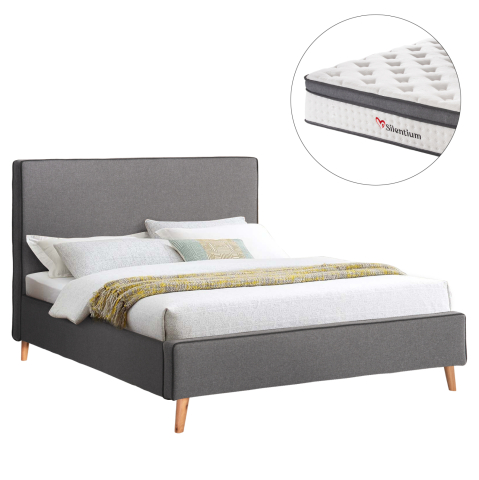 Interior - DOUBLE BED WITH MATTRESS INDRA HM10810.01 GREY FABRIC--FOR MATTRESS 160x200cm.
