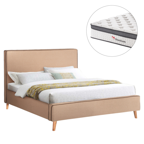 Interior - DOUBLE BED WITH MATTRESS INDRA HM10810.02 BEIGE FABRIC--FOR MATTRESS 160x200cm.