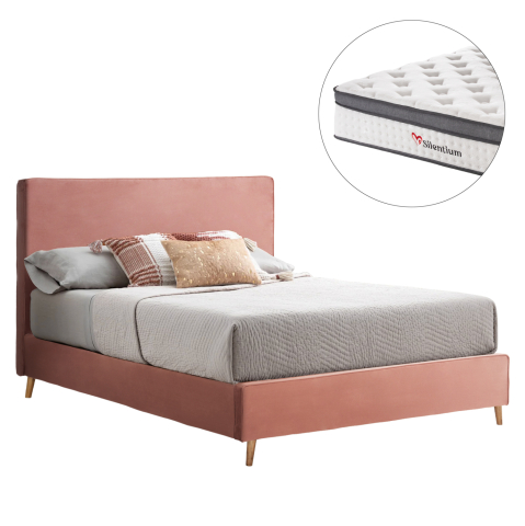 Interior - DOUBLE BED WITH MATTRESS INDRA HM10810.12 DUSTY PINK VELVET--FOR MATTRESS 160x200cm.