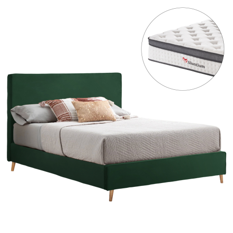 Interior - DOUBLE BED WITH MATTRESS INDRA HM10810.13 CYPRESS GREEN VELVET--FOR MATTRESS 160x200cm.