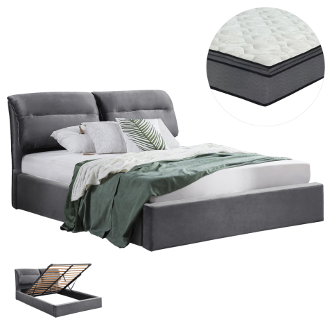 Interior - DOUBLE BED WITH MATTRESS KENDRA HM10720.01 GREY VELVET WITH STORAGE SPACE--FOR 160x200cm