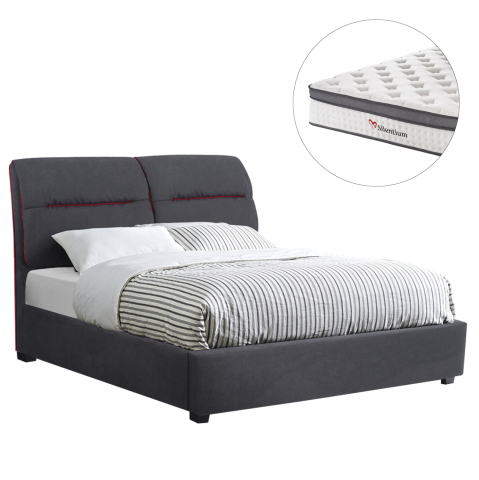 Interior - DOUBLE BED WITH MATTRESS KENDRA HM10804 GREY FABRIC--FOR MATTRESS 150x200cm.