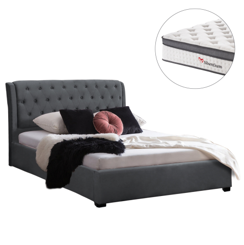 Interior - DOUBLE BED WITH MATTRESS ODALYS HM10748.11 VELVET IN GREY--FOR MATTRESS 150x200cm.