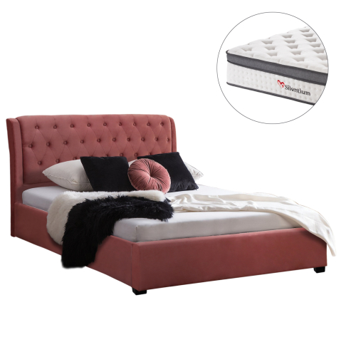 Interior - DOUBLE BED WITH MATTRESS ODALYS HM10748.12 VELVET IN DUSTY PINK--FOR MATTRESS 150x200cm.