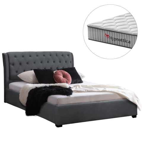 Interior - DOUBLE BED WITH MATTRESS ODALYS HM10761.01 VELVET IN GREY--FOR MATTRESS 150x200cm.