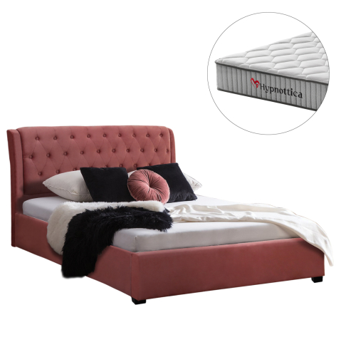 Interior - DOUBLE BED WITH MATTRESS ODALYS HM10761.02 VELVET IN DUSTY PINK--FOR MATTRESS 150x200cm.