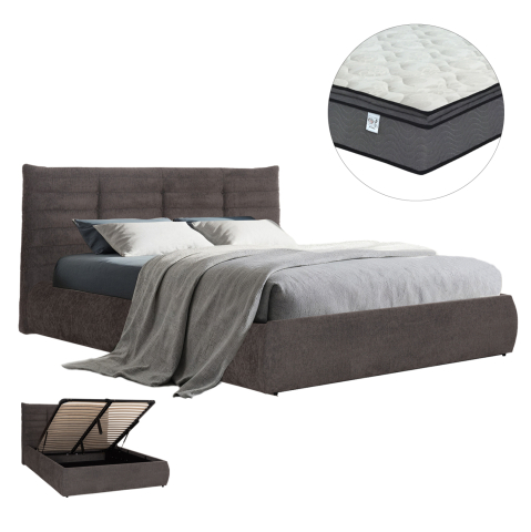 Interior - DOUBLE BED WITH MATTRESS SANDRA HM10770 GREY FABRIC--STORAGE SPACE--FOR MATTRESS 160x200cm