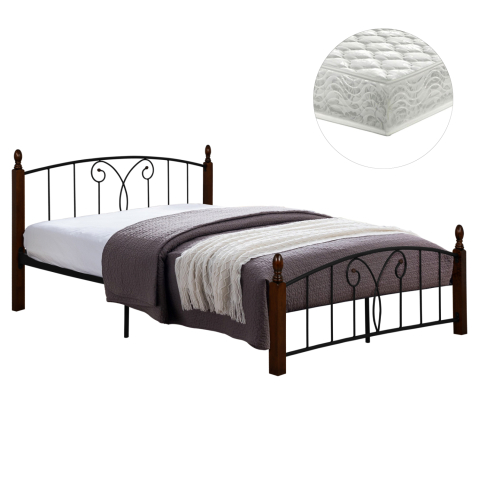 Interior - DOUBLE BED WITH MATTRESS SUZIE HM10740 METAL and WOOD IN WALNUT--MATTRESS 150x200cm