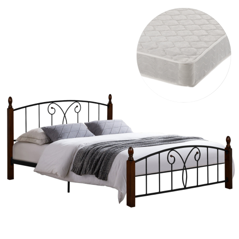 Seturi paturi cu saltele - DOUBLE BED WITH MATTRESS SUZIE HM21332 METAL and WOOD IN WALNUT--MATTRESS 150x200cm