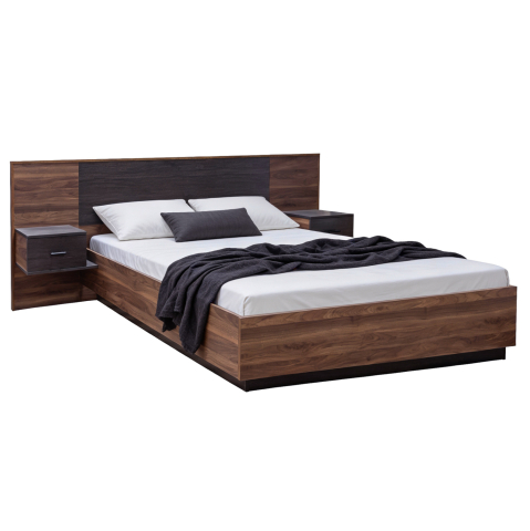 Paturi - DOUBLE BED WITH NIGHTSTANDS CARYS HM744.11 MELAMINE IN WALNUT/ZEBRANO--MATTRESS 160x200cm
