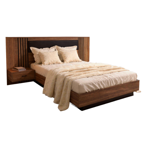 Paturi - DOUBLE BED WITH NIGHTSTANDS HARRY HM750.01 MELAMINE IN NATURAL/BLACK--MATTRESS 160x200cm