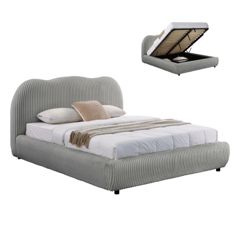 Interior - DOUBLE BED WITH STORAGE SPACE KALLY HM729.01 GREY FEAUX FUR FABRIC--MATTRESS 160x200cm.