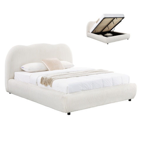 Interior - DOUBLE BED WITH STORAGE SPACE KALLY HM729.03 BEIGE FAUX FUR FABRIC--MATTRESS 160x200cm.